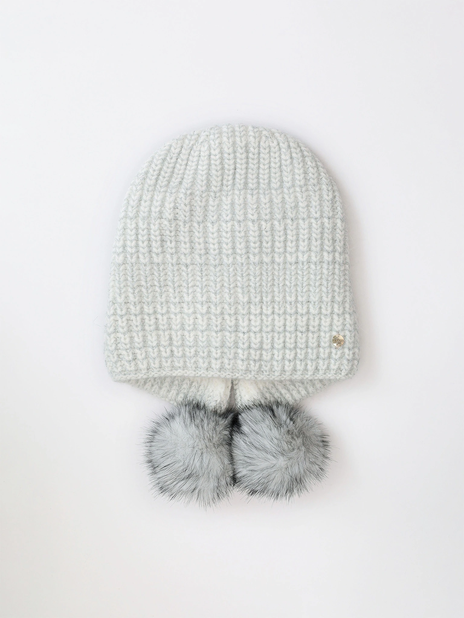 Шапка-капор из ангоры с нейлоном с меховыми помпонами с люрексом в ассортименте